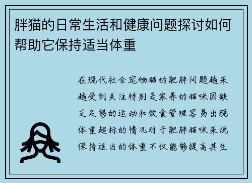 胖猫的日常生活和健康问题探讨如何帮助它保持适当体重 胖猫的日常生活和健康问题探讨如何帮助它保持适当体重